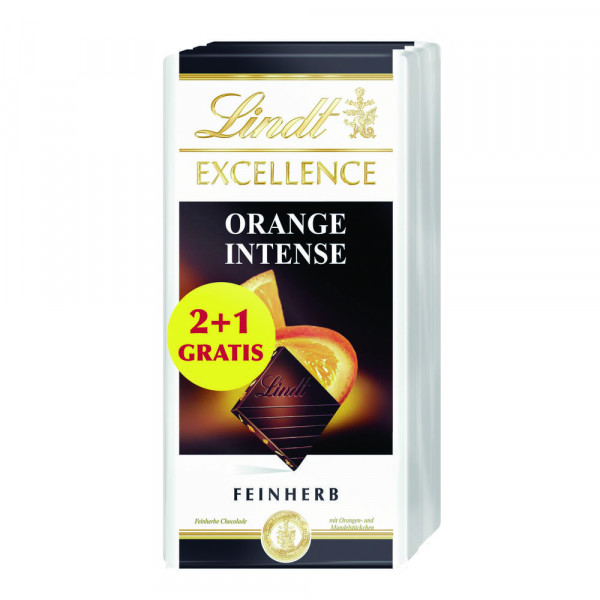 Tafelschokolade, Excellence, Orange Intense, Feinherb, 2+1