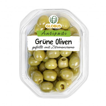Grüne Oliven gefüllt mit Zitronencreme