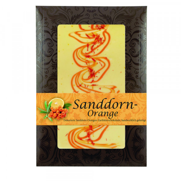 Tafelschokolade handgefertigt Design, Sanddorn-Orange