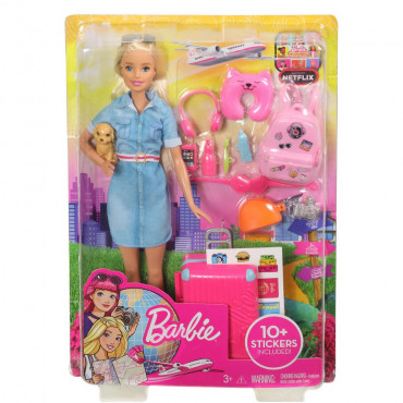 Barbie „Reise” Puppe (blond) und Zubehör