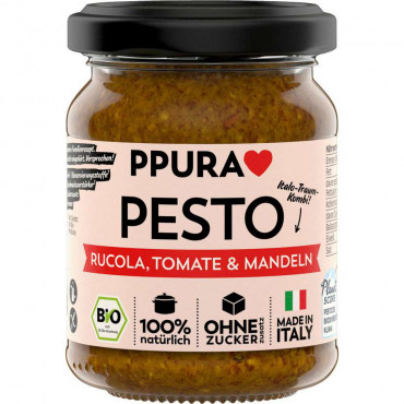 Bio Pesto, Rucola-Tomate und Mandeln