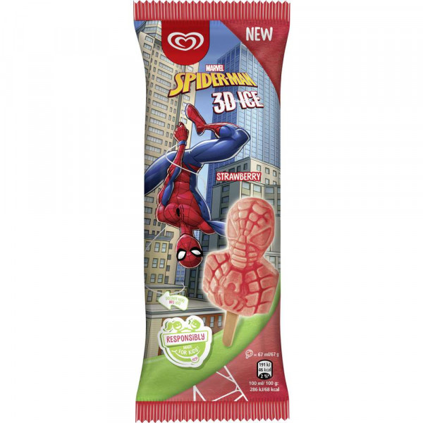Stieleis Spider-Man 3D-Eis, Erdbeere