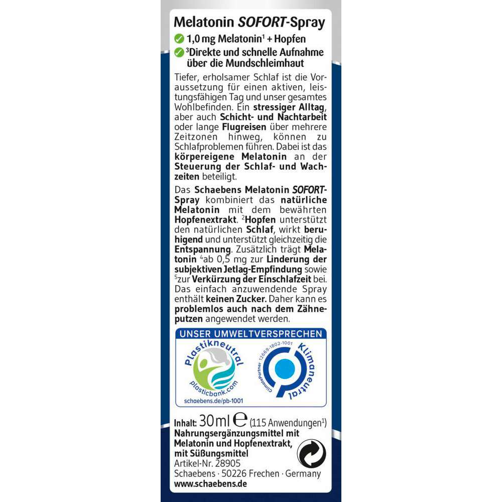 Melatonin Sofort-Spray von Schaebens ⮞ Ansehen