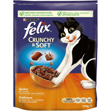 Katzenfutter Felix Crunchy & Soft, Huhn/Truthahn/Gemüse