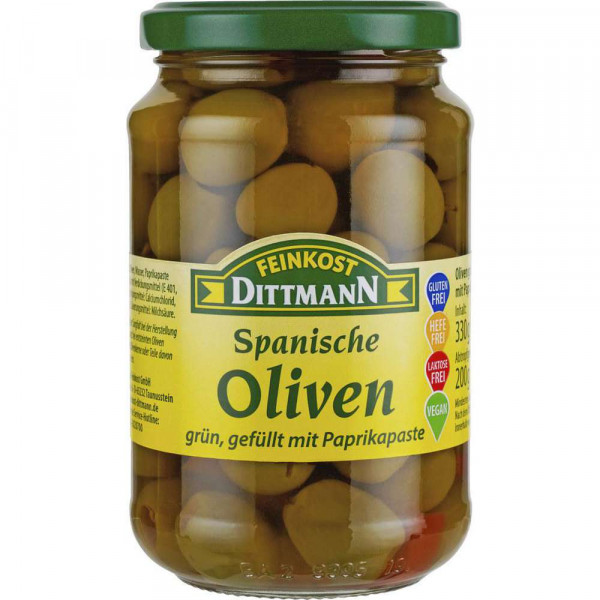 Oliven mit Paprika Paste gefüllt
