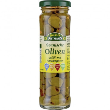 Grüne Oliven mit Paprika
