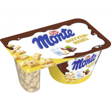 Monte Milchdessert, Schoko/Haselnuss mit Butterkeks