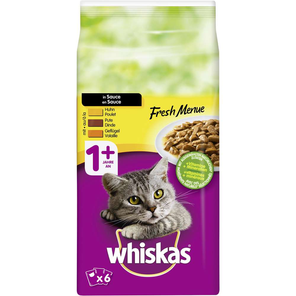 Whiskas Katzen-Nassfutter Huhn/Pute/Geflügel Menue, Fresh von