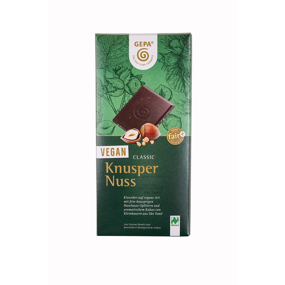 Bio Knusper Nuss Classic, 44% Kakao vegan von Gepa ⮞ Globus