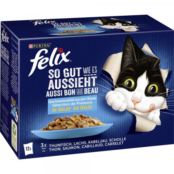 Katzen-Nassfutter Felix, So gut wie es aussieht, Fischvielfalt in Gelee